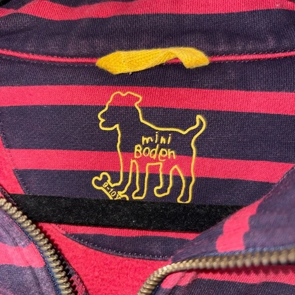 Mini Boden Boys Striped Quarter Zip Pullover Red Navy Yellow size 9/10 Years - Picture 3 of 5